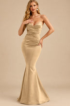 Rutipo Champagne Trumpet/Mermaid V-Neck Sleeveless Floor-Length Matte Satin Bridesmaid Dresses