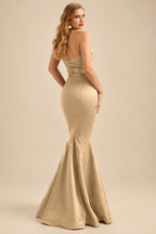 Rutipo Champagne Trumpet/Mermaid V-Neck Sleeveless Floor-Length Matte Satin Bridesmaid Dresses