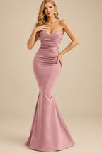 Rutipo Dusty Rose Trumpet/Mermaid V-Neck Sleeveless Floor-Length Matte Satin Bridesmaid Dresses