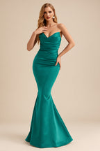 Rutipo Jade Trumpet/Mermaid V-Neck Sleeveless Floor-Length Matte Satin Bridesmaid Dresses