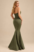 Rutipo Olive Green Trumpet/Mermaid V-Neck Sleeveless Floor-Length Matte Satin Bridesmaid Dresses