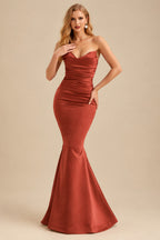 Rutipo Vermilion Trumpet/Mermaid V-Neck Sleeveless Floor-Length Matte Satin Bridesmaid Dresses