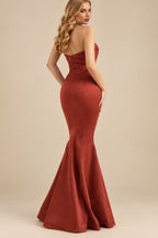 Rutipo Vermilion Trumpet/Mermaid V-Neck Sleeveless Floor-Length Matte Satin Bridesmaid Dresses