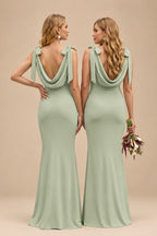 Rutipo Celadon Cowl Neck Sleeveless Floor-Length Bridesmaid Dresses