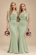 Rutipo Celadon Cowl Neck Sleeveless Floor-Length Bridesmaid Dresses