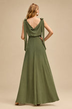Rutipo Olive Green Cowl Neck Sleeveless Floor-Length Bridesmaid Dresses