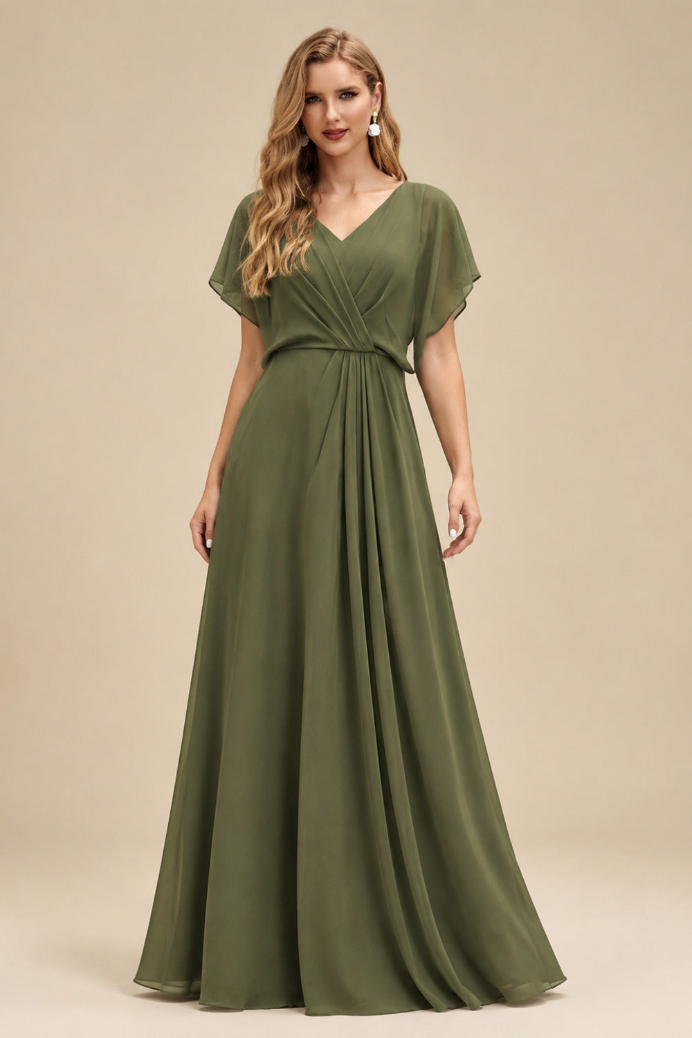 Rutipo Olive Green Cowl Neck Sleeveless Floor-Length Bridesmaid Dresses
