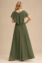 Rutipo Olive Green Cowl Neck Sleeveless Floor-Length Bridesmaid Dresses