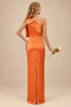 Rutipo Burnt Orange Sheath/Column One-Shoulder Satin Bridesmaid Dresses With Bow(s)