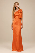 Rutipo Burnt Orange Sheath/Column One-Shoulder Satin Bridesmaid Dresses With Bow(s)
