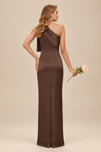 Rutipo Chocolate Sheath/Column One-Shoulder Satin Bridesmaid Dresses With Bow(s)