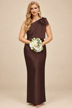 Rutipo Chocolate Sheath/Column One-Shoulder Satin Bridesmaid Dresses With Bow(s)