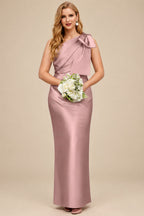 Rutipo Dusty Rose Sheath/Column One-Shoulder Satin Bridesmaid Dresses With Bow(s)