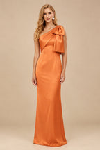 Rutipo Orange Sheath/Column One-Shoulder Satin Bridesmaid Dresses With Bow(s)