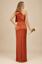 Rutipo Terracotta Sheath/Column One-Shoulder Satin Bridesmaid Dresses With Bow(s)