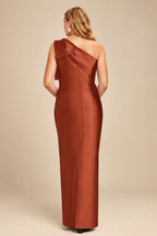 Rutipo Terracotta Sheath/Column One-Shoulder Satin Bridesmaid Dresses With Bow(s)