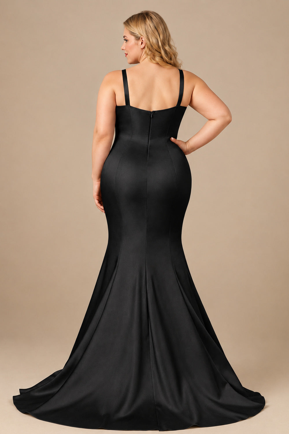 Rutipo Black Trumpet/Mermaid V-Neck Sleeveless Sweep Train Satin Bridesmaid Dresses