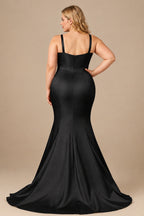 Rutipo Black Trumpet/Mermaid V-Neck Sleeveless Sweep Train Satin Bridesmaid Dresses