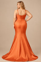 Rutipo Burnt Orange Trumpet/Mermaid V-Neck Sleeveless Sweep Train Satin Bridesmaid Dresses