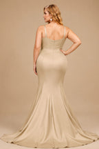 Rutipo Champagne Trumpet/Mermaid V-Neck Sleeveless Sweep Train Satin Bridesmaid Dresses