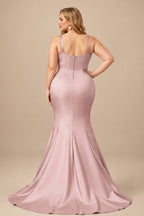 Rutipo Dusty Rose Trumpet/Mermaid V-Neck Sleeveless Sweep Train Satin Bridesmaid Dresses