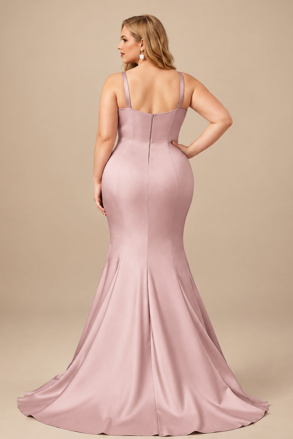 Rutipo Dusty Rose Trumpet/Mermaid V-Neck Sleeveless Sweep Train Satin Bridesmaid Dresses