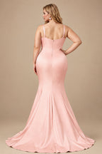 Rutipo Pearl Pink Trumpet/Mermaid V-Neck Sleeveless Sweep Train Satin Bridesmaid Dresses