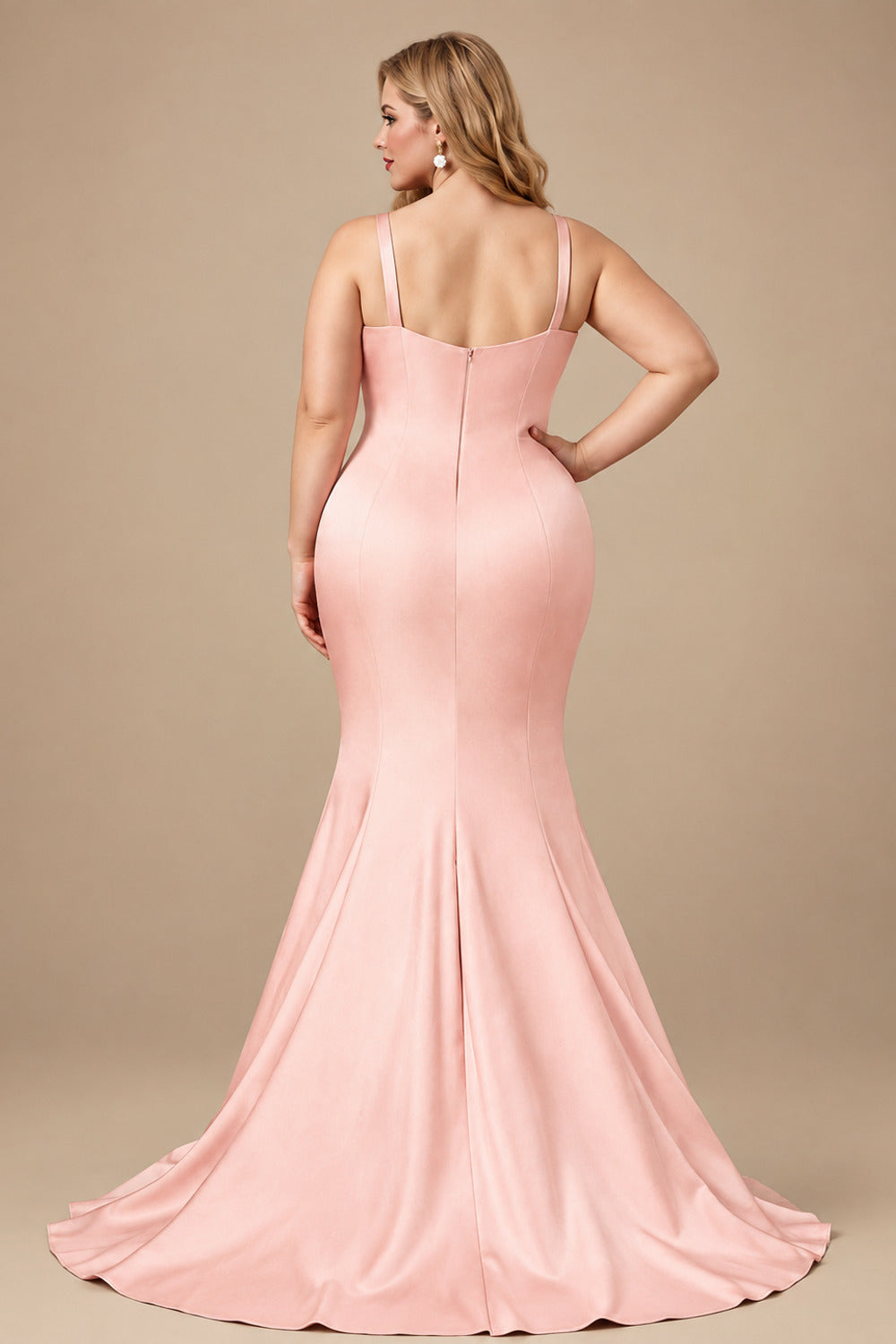 Rutipo Pearl Pink Trumpet/Mermaid V-Neck Sleeveless Sweep Train Satin Bridesmaid Dresses
