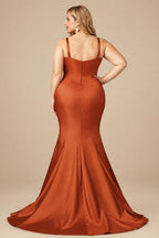 Rutipo Terracotta Trumpet/Mermaid V-Neck Sleeveless Sweep Train Satin Bridesmaid Dresses