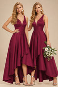 Rutipo As Picture A-Line V-Neck Sleeveless Asymmetrical Satin Bridesmaid Dresses