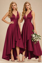 Rutipo As Picture A-Line V-Neck Sleeveless Asymmetrical Satin Bridesmaid Dresses