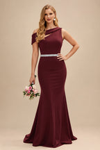 Rutipo Burgundy Sheath/Column Asymmetrical Sleeveless Sweep Train Bridesmaid Dresses