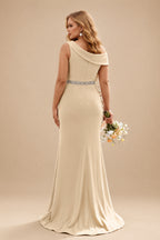 Rutipo Champagne Sheath/Column Asymmetrical Sleeveless Sweep Train Bridesmaid Dresses