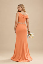 Rutipo Orange Sheath/Column Asymmetrical Sleeveless Sweep Train Bridesmaid Dresses