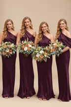 Rutipo Cabernet Sheath/Column Asymmetrical Sleeveless Floor-Length Bridesmaid Dresses