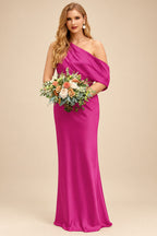 Rutipo Fuchsia Sheath/Column Asymmetrical Sleeveless Floor-Length Bridesmaid Dresses