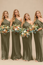 Rutipo Olive Green Sheath/Column Asymmetrical Sleeveless Floor-Length Bridesmaid Dresses