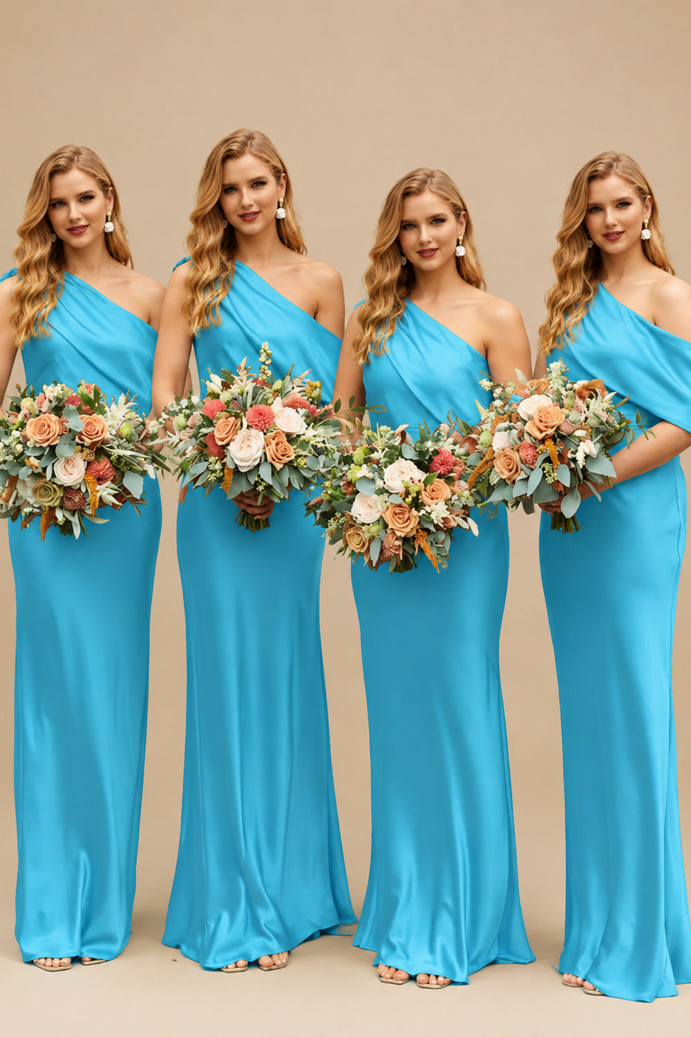 Rutipo Pool Sheath/Column Asymmetrical Sleeveless Floor-Length Bridesmaid Dresses