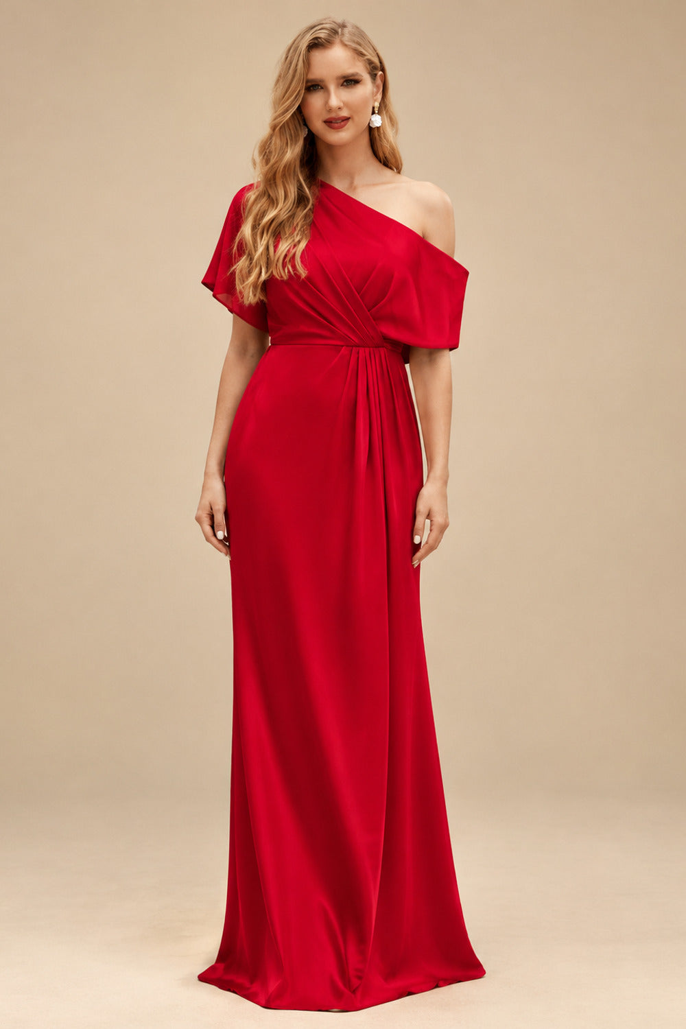 Rutipo Red Sheath/Column Asymmetrical Sleeveless Floor-Length Bridesmaid Dresses