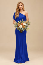 Rutipo Royal Blue Sheath/Column Asymmetrical Sleeveless Floor-Length Bridesmaid Dresses