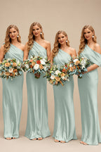 Rutipo Sage Green Sheath/Column Asymmetrical Sleeveless Floor-Length Bridesmaid Dresses