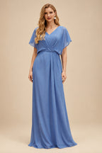 Rutipo Slate Blue Sheath/Column Asymmetrical Sleeveless Floor-Length Bridesmaid Dresses