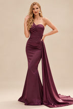 Rutipo Cabernet Sheath/Column One-Shoulder Sleeveless Silk Like Satin Bridesmaid Dresses