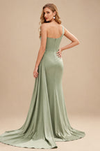 Rutipo Celadon Sheath/Column One-Shoulder Sleeveless Silk Like Satin Bridesmaid Dresses
