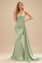Rutipo Celadon Sheath/Column One-Shoulder Sleeveless Silk Like Satin Bridesmaid Dresses