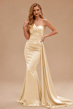 Rutipo Champagne Sheath/Column One-Shoulder Sleeveless Silk Like Satin Bridesmaid Dresses