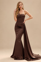 Rutipo Chocolate Sheath/Column One-Shoulder Sleeveless Silk Like Satin Bridesmaid Dresses