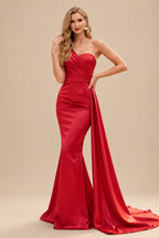 Rutipo Red Sheath/Column One-Shoulder Sleeveless Silk Like Satin Bridesmaid Dresses