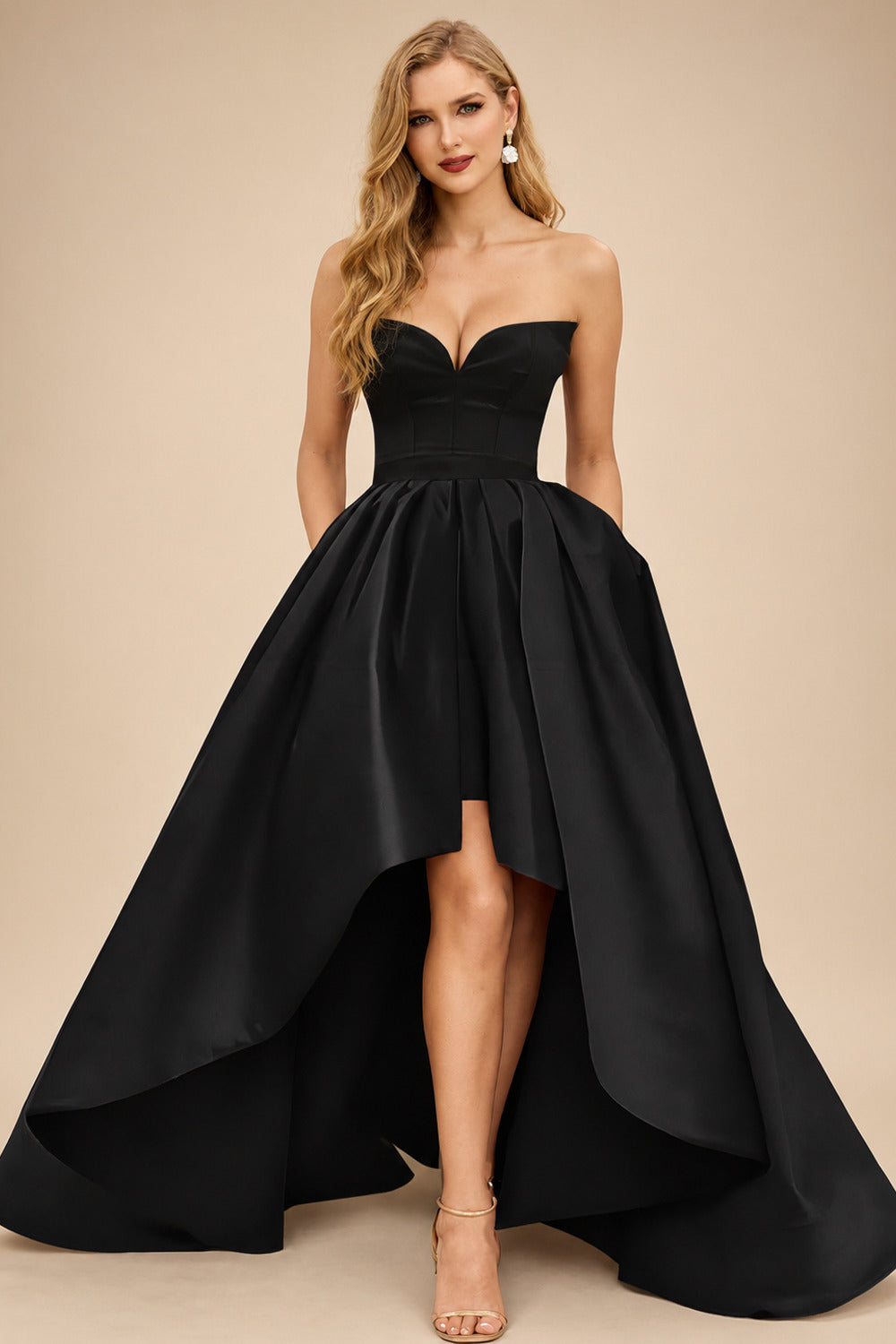 Rutipo Black Ball-Gown/Princess Sleeveless Strapless Satin Asymmetrical Bridesmaid Dresses