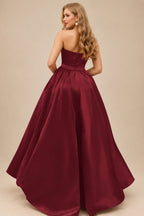 Rutipo Burgundy Ball-Gown/Princess Sleeveless Strapless Satin Asymmetrical Bridesmaid Dresses